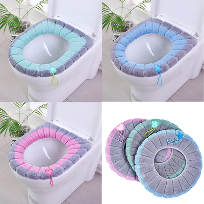 Toilet Seat Pad Toilet Seat Covers with Handle Soft Bathroom Toilet Lid Cover Cushion Thicker Stretchable Washable Universal Size (Two-tone)