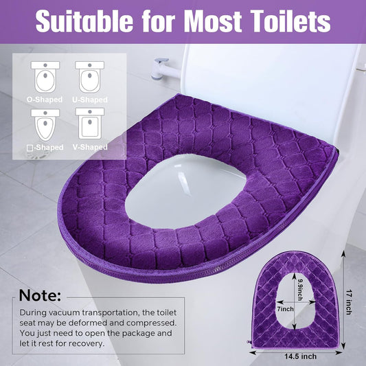Riakrum 8 Pcs Toilet Seat Covers Pads for Bathroom Soft Thicker Warmer Toilet Seat Cushion Covers Comfortable Washable Toilet Seat Cover Pads with Zipper Home Reusable