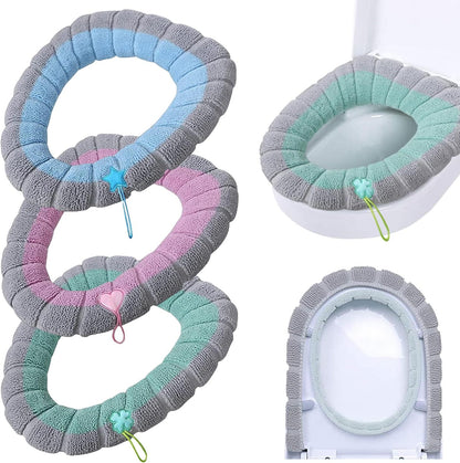 Toilet Seat Pad Toilet Seat Covers with Handle Soft Bathroom Toilet Lid Cover Cushion Thicker Stretchable Washable Universal Size (Two-tone)