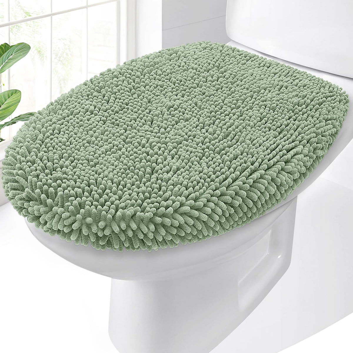 OLANLY Soft Chenille Bathroom Toilet Lid Cover, 17.5x15, Gray