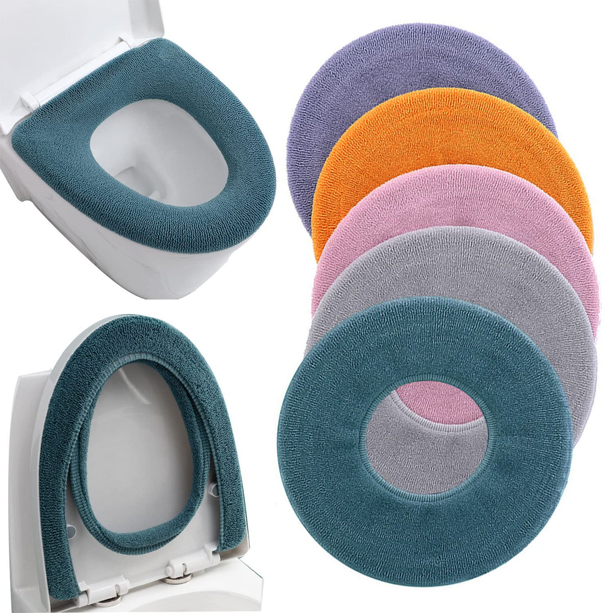 Bathroom Soft Thicker Warmer Stretchable Washable Cloth Toilet Seat Cover Pads 3PCS