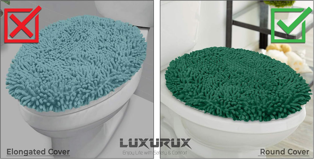 LuxUrux Premium Chenille Microfiber Toilet Lid Cover, Soft Plush Toilet Seat Cover Set for Bathroom, Non-Slip Stretch Fit, Machine Washable, Fits Standard & Elongated Toilet Seat Lid (Light Gray)