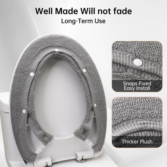 Toilet Seat Cover with Snaps Fixed,Thick Warmer,Machine Washable(grey)