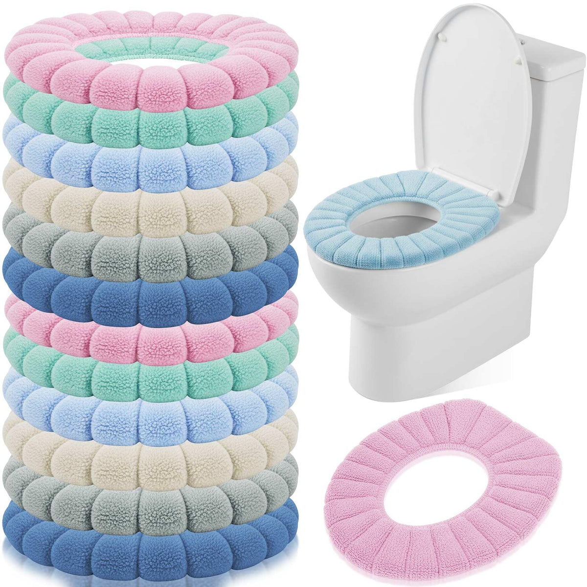 Tegeme 12 Pcs 11.8'' Thicker Bathroom Toilet Seat Cover Pads Bulk,Colorful