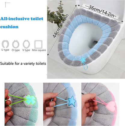 Soft Toilet Seat Cover Pads, Stretchable Washable Toilet Seat Cushion Cover with Handle, Comfortable Toilet Lid Seat Cover, Bathroom Toilet Accessories Set
