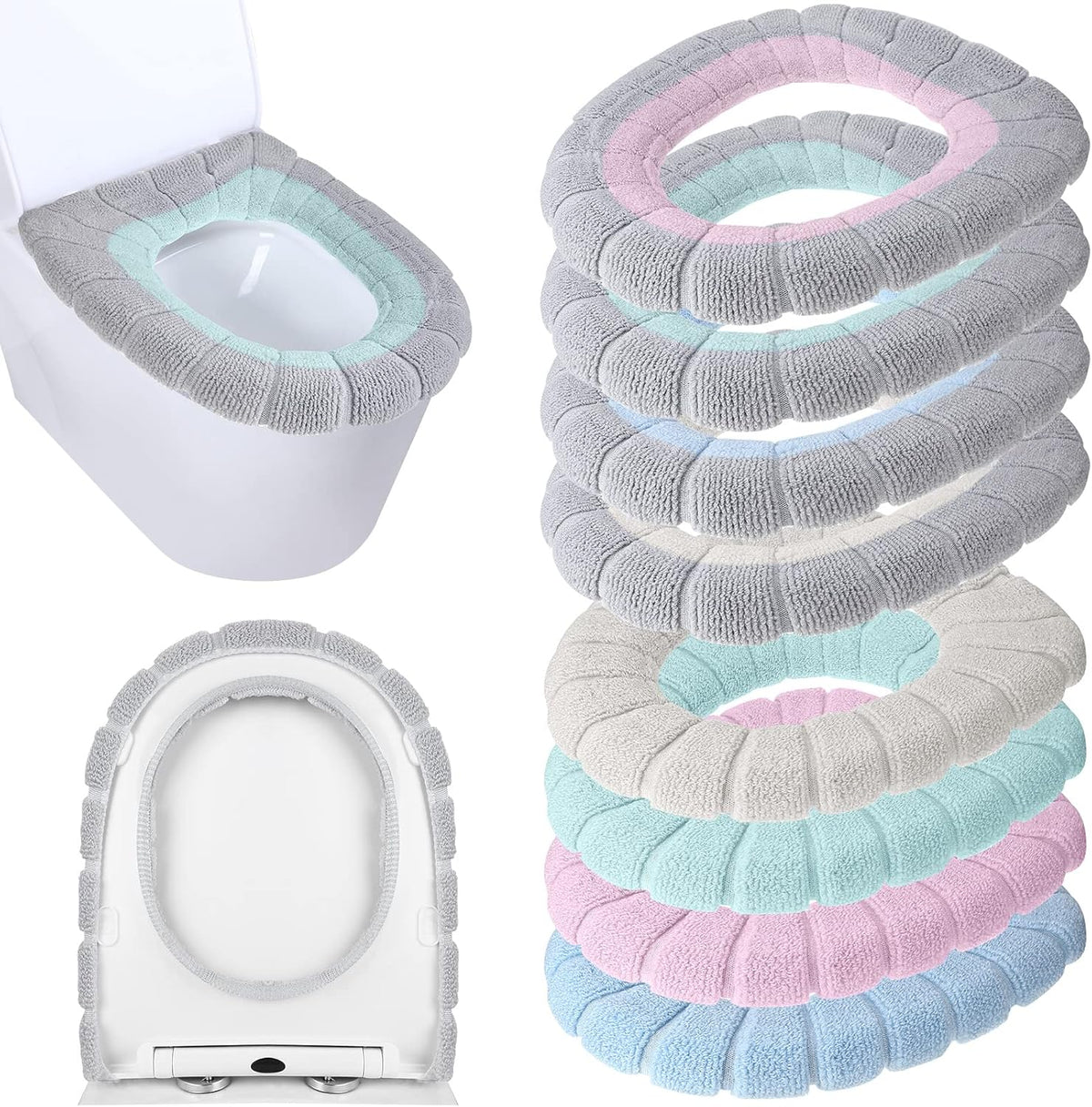 Moukeren 8 Pcs 11.8'' Thicker Bathroom Commode Seat Covers, Simple Colors