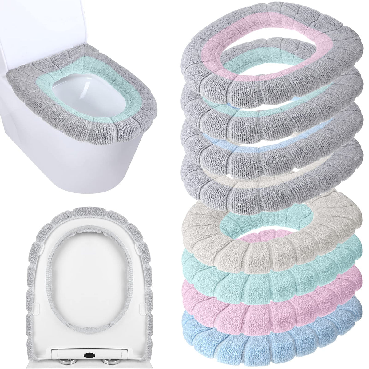 Moukeren 8 Pcs 11.8'' Thicker Bathroom Commode Seat Covers, Simple Colors