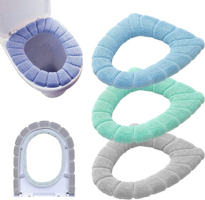 Bathroom Soft Thicker Warmer Stretchable Washable Cloth Toilet Seat Cover Pads 3PCS
