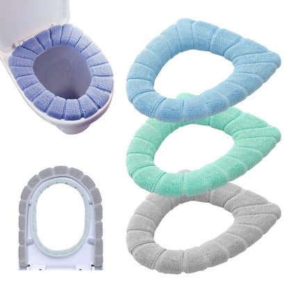 Bathroom Soft Thicker Warmer Stretchable Washable Cloth Toilet Seat Cover Pads 3PCS