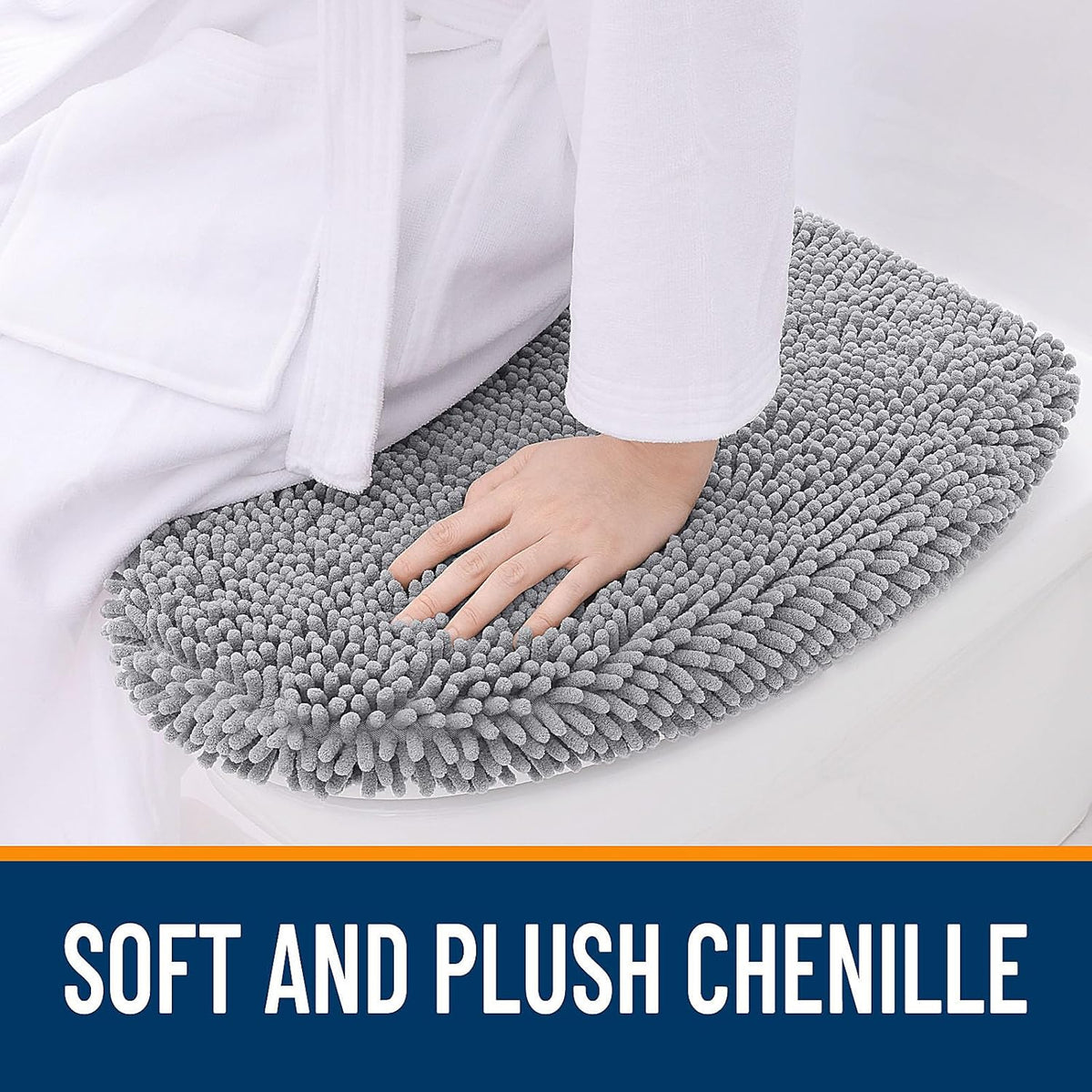 OLANLY Soft Chenille Bathroom Toilet Lid Cover, 17.5x15, Gray