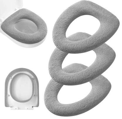 3Pcs/Pack Bathroom Soft Thicker Warmer Stretchable Washable Cloth Toilet Seat Cover Pads (Gray)