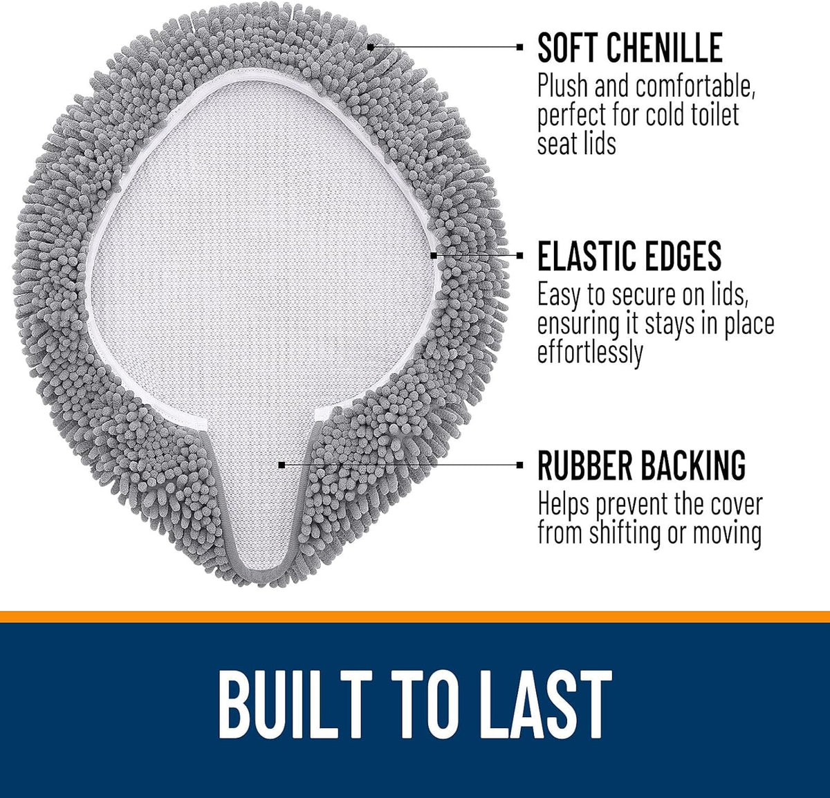 OLANLY Soft Chenille Bathroom Toilet Lid Cover, 17.5x15, Gray