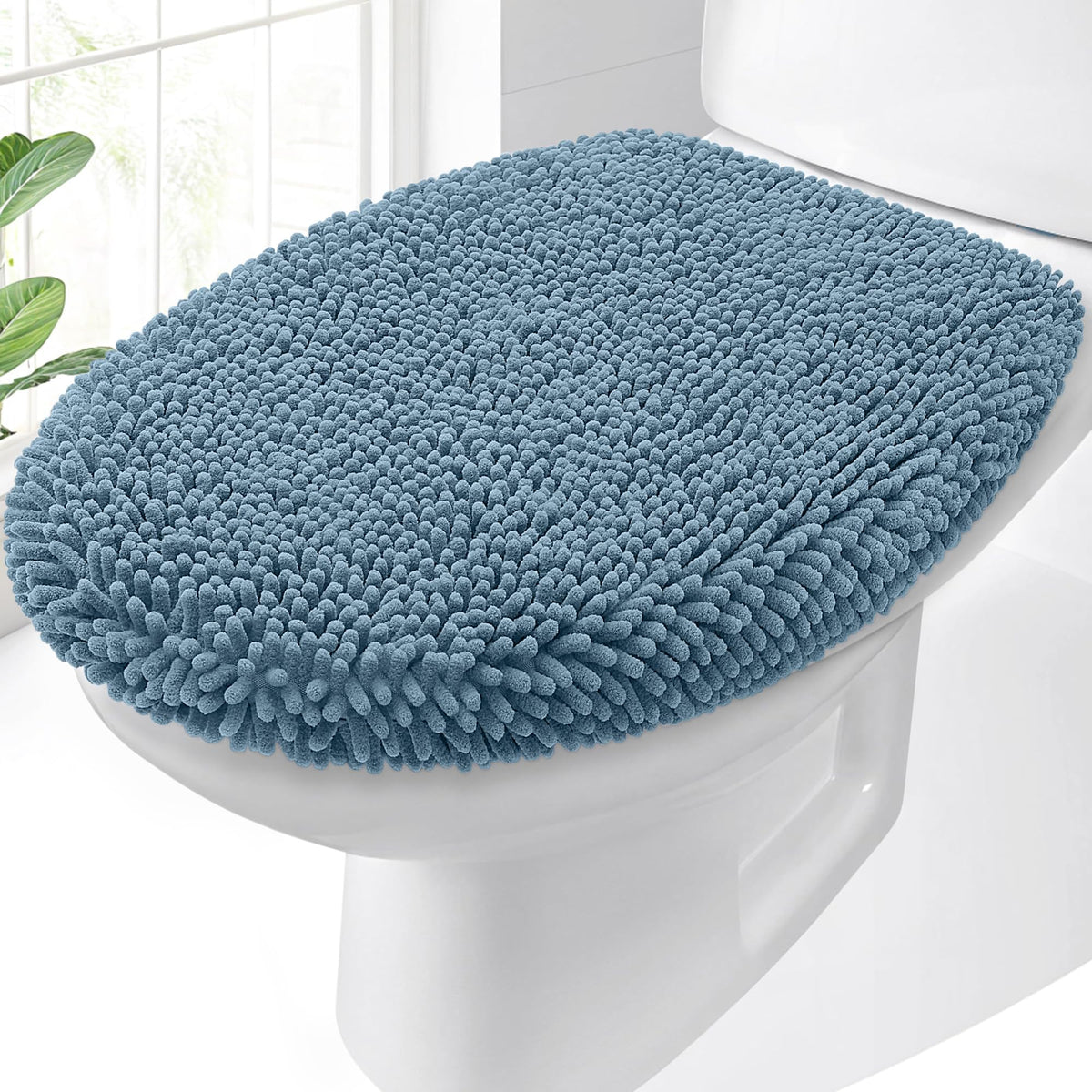 OLANLY Soft Chenille Bathroom Toilet Lid Cover, 17.5x15, Gray