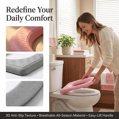 Waterproof Toilet Seat Cushion, 2026 New Toilet Seat Cover Pads - Soft Reusable EVA Cushion with Non-Slip Velcro. Universal, Washable & Portable for Home, Travel, Seniors Comfort. (Pink+Gray)