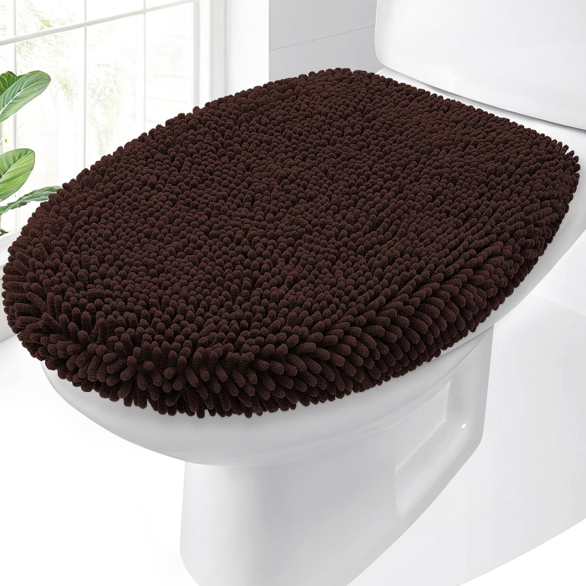 OLANLY Soft Chenille Bathroom Toilet Lid Cover, 17.5x15, Gray