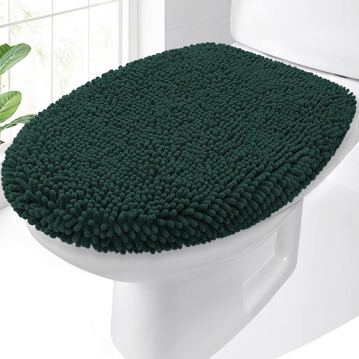 OLANLY Soft Chenille Bathroom Toilet Lid Cover, 17.5x15, Gray