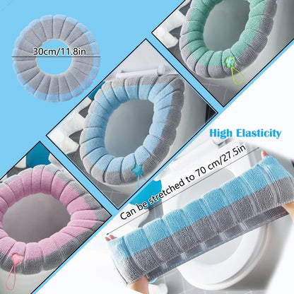 Soft Toilet Seat Cover Pads, Stretchable Washable Toilet Seat Cushion Cover with Handle, Comfortable Toilet Lid Seat Cover, Bathroom Toilet Accessories Set