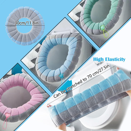 Soft Toilet Seat Cover Pads, Stretchable Washable Toilet Seat Cushion Cover with Handle, Comfortable Toilet Lid Seat Cover, Bathroom Toilet Accessories Set