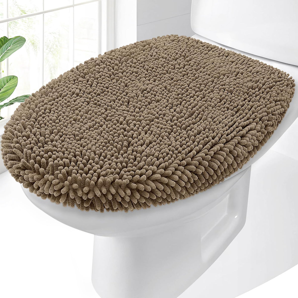 OLANLY Soft Chenille Bathroom Toilet Lid Cover, 17.5x15, Gray
