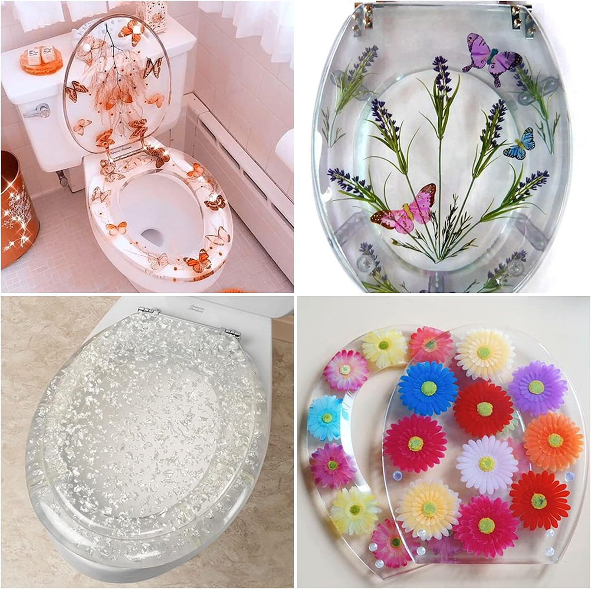 Epoxy Resin Silicone Molds Set Round Toilet Seat with Slow Close Hinges Never Loosen Heavy Duty Easy Clean 14 Inch Lid Cover