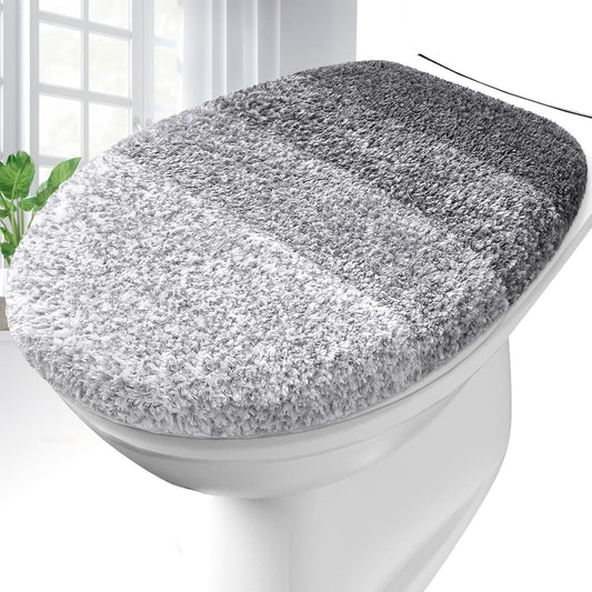 OLANLY Soft Microfiber Bathroom Toilet Lid Cover, 17.5x15, Gray
