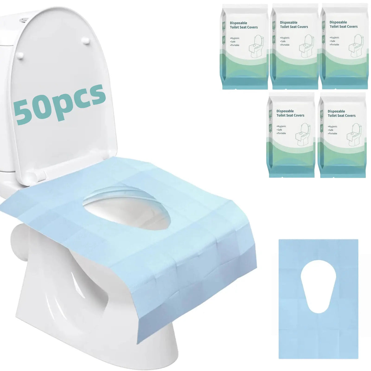 50-Pack Single-Use Toilet Seat Covers, 25x24in Extra Large Hygienic PE Material Disposable Toilet Seat Shields, Individually Wrapped Lightweight Bathroom Accessory for Adults, Home Goods Travel Essential