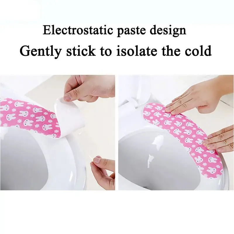 Silicone World 1 Pair Reusable Warm Toilet Seat Filling Washable Bathroom Mat Seat Cover Thick Cartoon Sticky Toilet Cushion