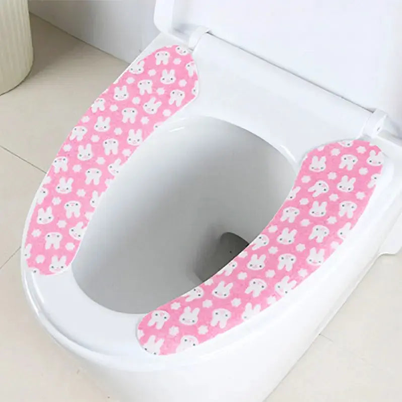 Silicone World 1 Pair Reusable Warm Toilet Seat Filling Washable Bathroom Mat Seat Cover Thick Cartoon Sticky Toilet Cushion