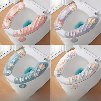 Two Piece Toilet Seat Set Is A Must-Have For Household Use! Four Season Universal Cartoon EVA Washable Toilet Seat Cushion, Adhesive Waterproof Toilet Cover Super Practical