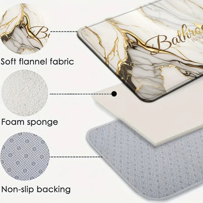 [Bathroom Mat Set] 3pcs/4pcs Golden White Marble pattern printing Bathroom Mat Set |   U-shaped Toilet Seat Cover non-slip laundry room mat living space