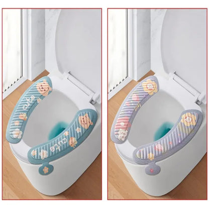 Two Piece Toilet Seat Set Is A Must-Have For Household Use! Four Season Universal Cartoon EVA Washable Toilet Seat Cushion, Adhesive Waterproof Toilet Cover Super Practical