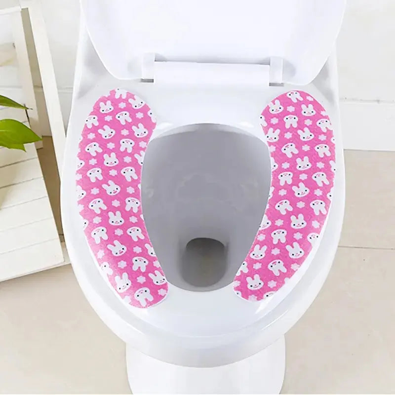 Silicone World 1 Pair Reusable Warm Toilet Seat Filling Washable Bathroom Mat Seat Cover Thick Cartoon Sticky Toilet Cushion